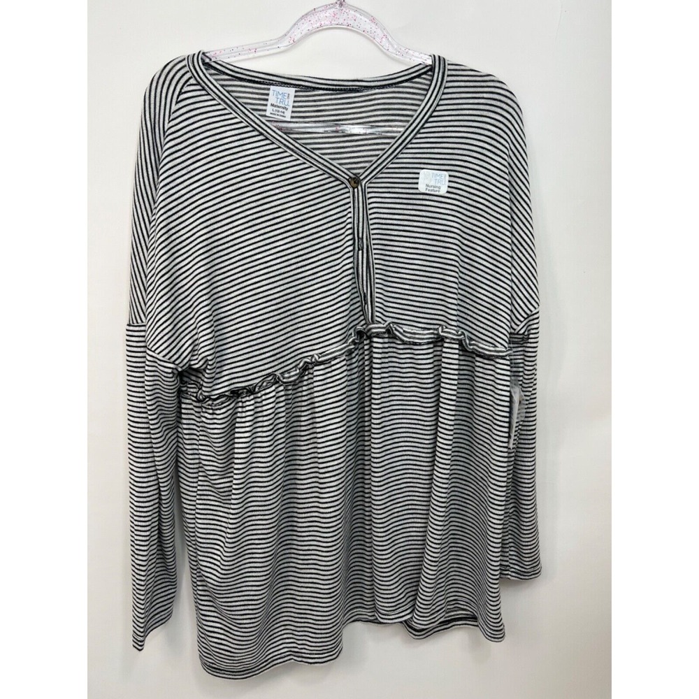 NWT Womens Time And Tru‎ White w Black Stripe Long Sleeve Nursing Feature Size L